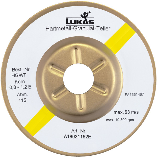 1 Stk | Hartmetall-Granulat-Teller HGWT Ø115 mm Korn 1,2-1,8 | schräg